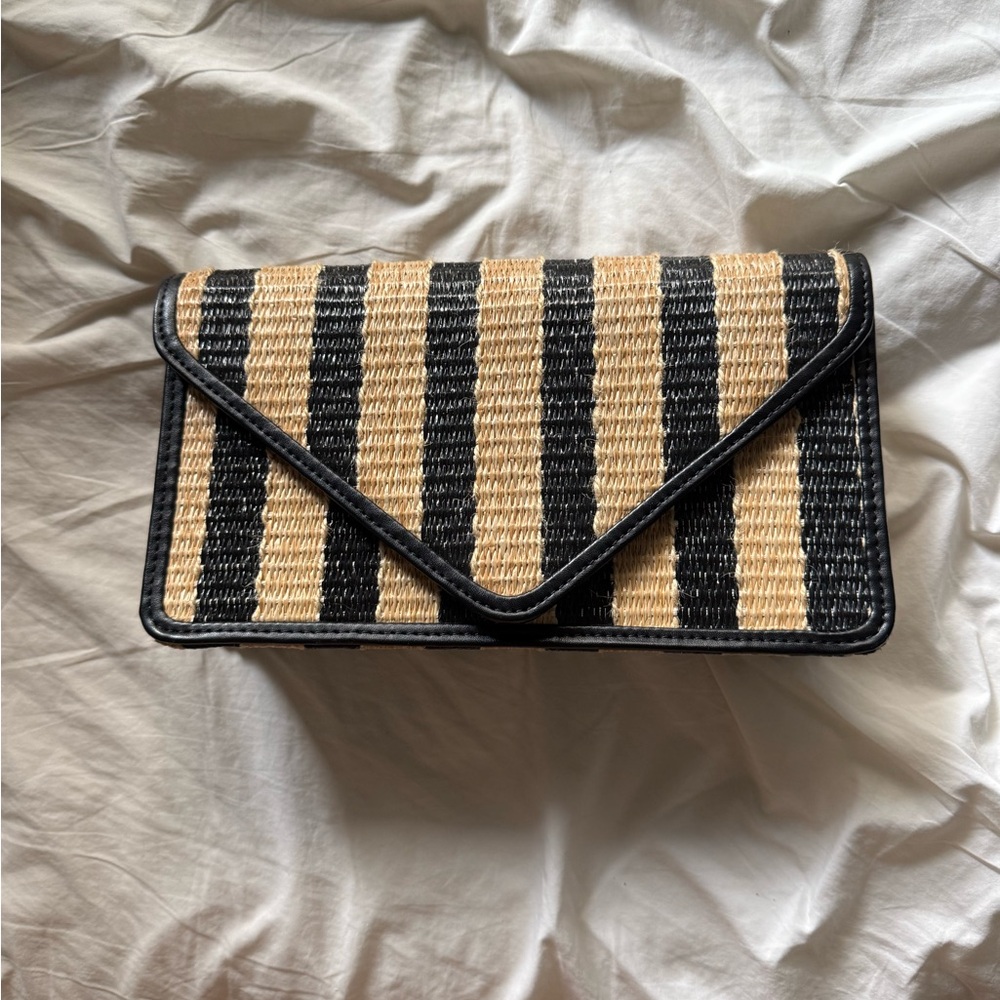 Ann Taylor Black and Tan Striped Clutch